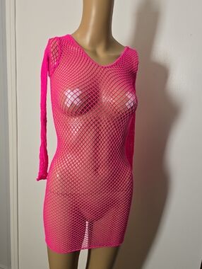 Hot Pink Fishnet Bodycon Dress - Leg Avenue - OS